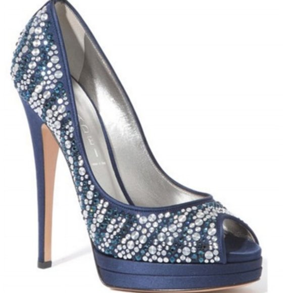 Casadei Satin Embellished Peep-Toe Pump - Picture 7 of 8